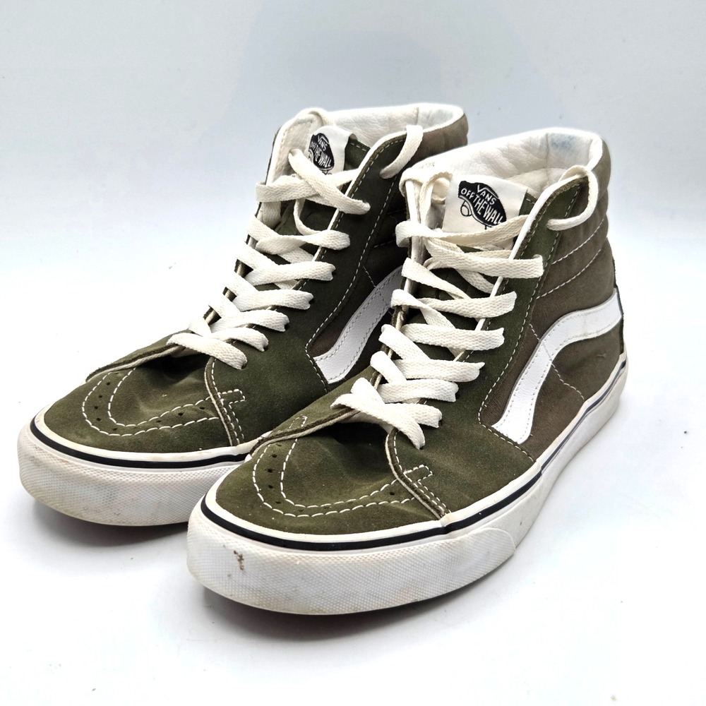 Vans Sk8-Hi Men 7.5 Sneaker Olive Green Canvas High Top Lace Up Skateboard Shoes